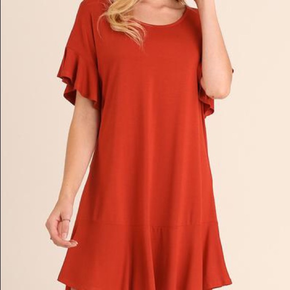 Umgee rust trapeze dress with butterfly sleeve